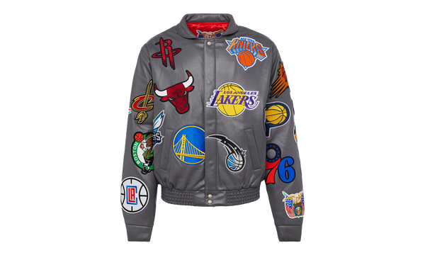 NBA COLLAGE VEGAN LEATHER JACKET Grey "COLLAGE GREY"