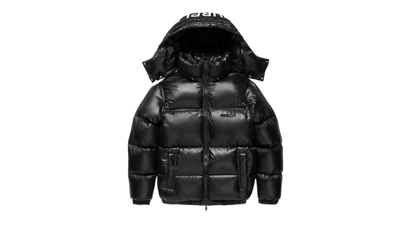 NYLON SNAP OFF HOOD PUFFER JACKET JET BLACK "Black"