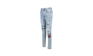 Blue Pajama Art Patch Skinny Jeans 