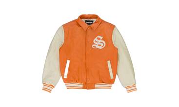 SP5DER VARSITY ORANGE WHITE VARSITY JACKET 