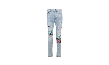 Blue Pajama Art Patch Skinny Jeans 