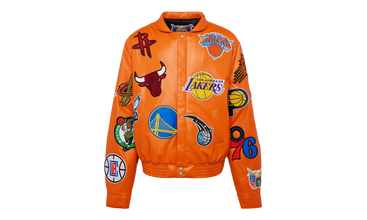 NBA COLLAGE VEGAN LEATHER JACKET Orange 