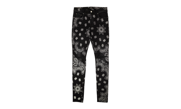 Black Cotton Flocked Bandana Skinny Jeans "Black"