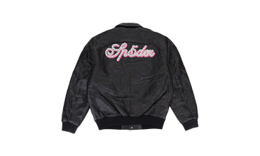 SP5DER DEBOSSED BLACK LEATHER JACKET 