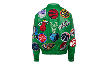 NBA COLLAGE VEGAN LEATHER JACKET Kelly Green 