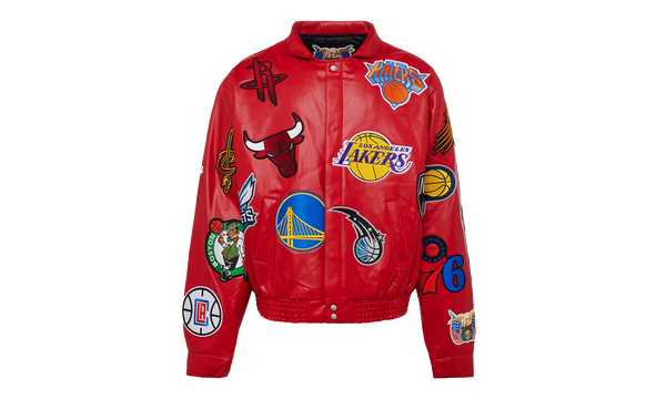 NBA COLLAGE VEGAN LEATHER JACKET Red "COLLAGE RED"