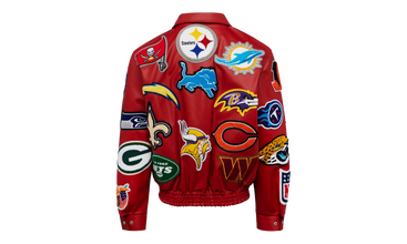 NFL COLLAGE VEGAN LEATHER JACKET Red 