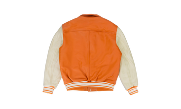 SP5DER VARSITY ORANGE WHITE VARSITY JACKET 